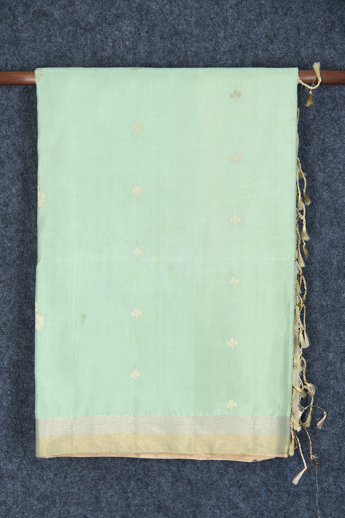 Small Zari Border In Buttis Pastel Green Soft Silk Saree
