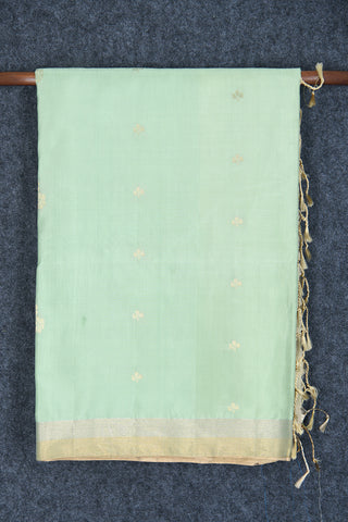 Small Zari Border In Buttis Pastel Green Soft Silk Saree