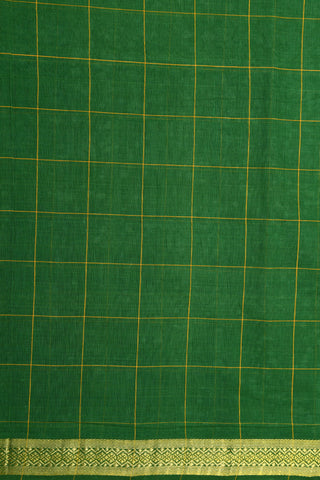 Small Zari Border In Checks And Buttis Leaf Green Venkatagiri Cotton Saree
