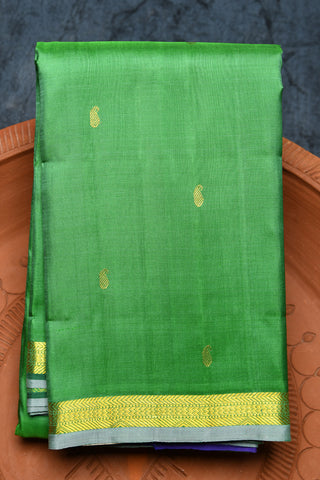 Small Zari Border In Paisley Buttis Leaf Green Kanchipuram Silk Saree