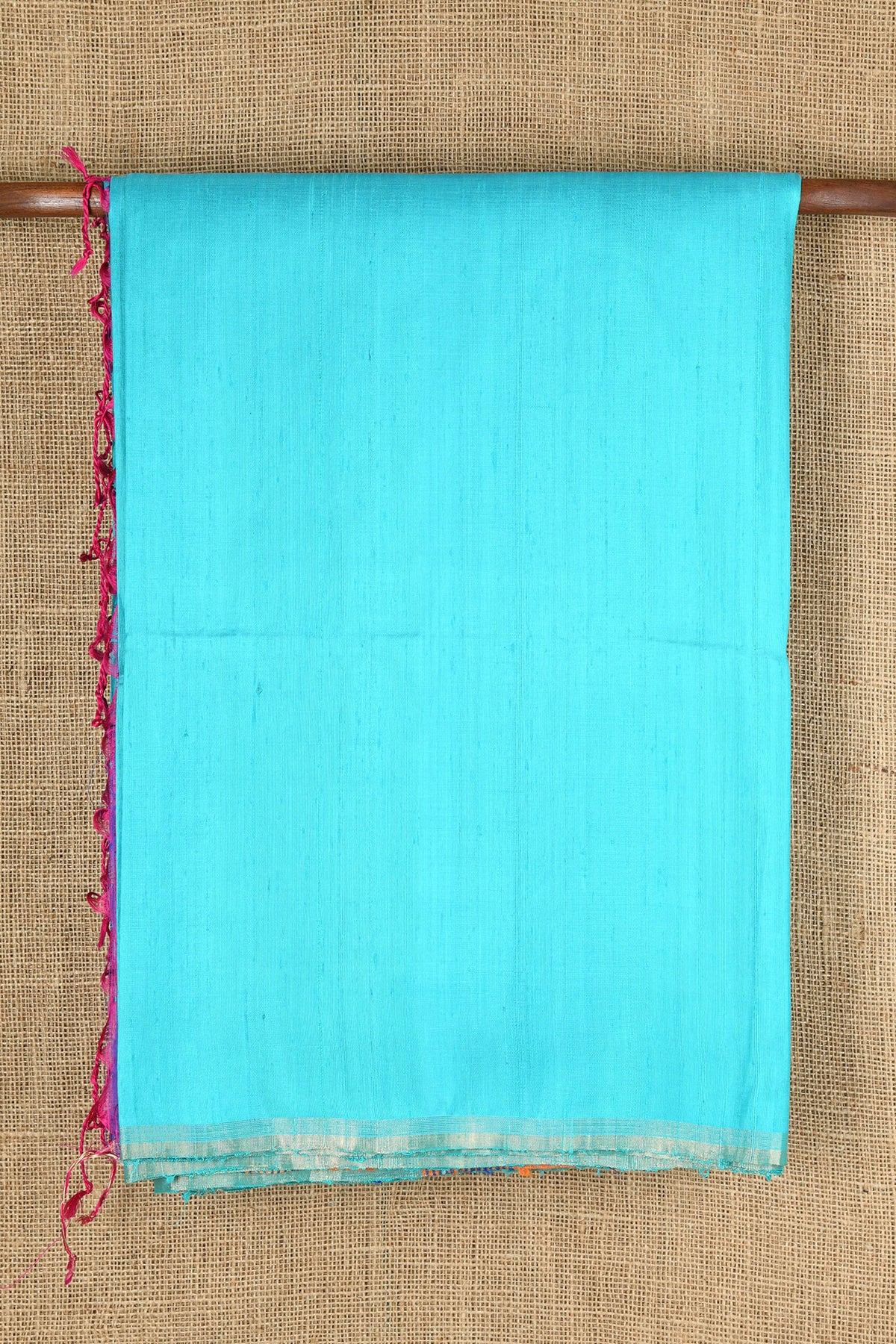 Small Zari Border In Plain Turquoise Blue Soft Silk Saree