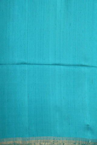Small Zari Border In Plain Turquoise Blue Soft Silk Saree