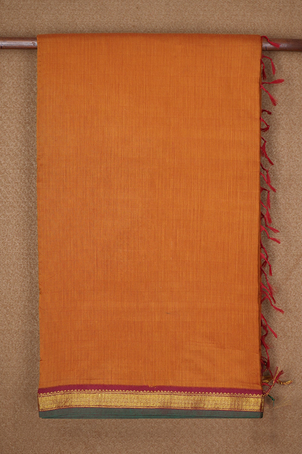 Small Zari Border Ochre Orange Kalyani Cotton Saree