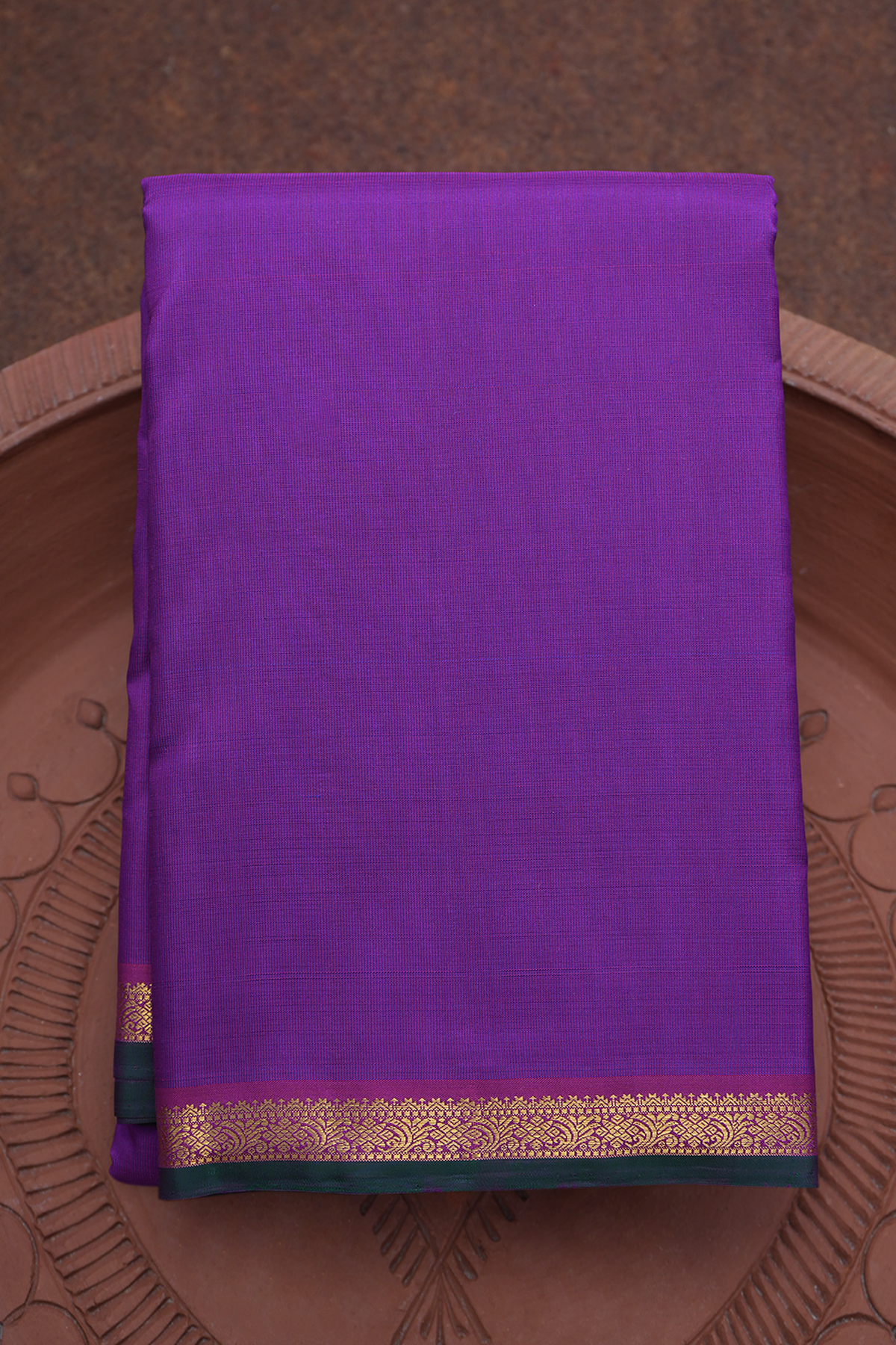 Small Zari Border Plain Purple Kanchipuram Silk Saree