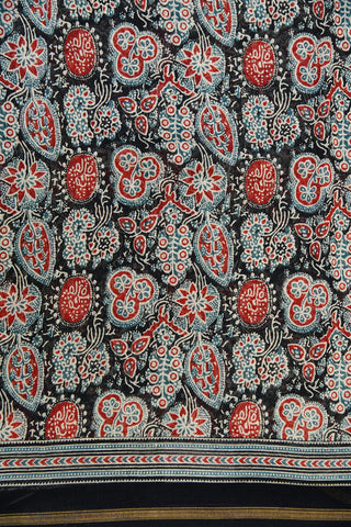 Small Zari Border With Allover Pattern Black Maheswari Silk Cotton Saree