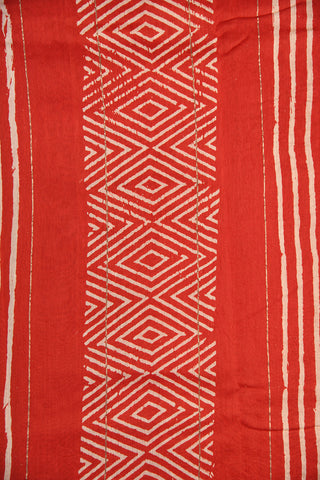 Small Zari Border With Arrow Printed Tomato Red Chanderi Silk Cotton Saree