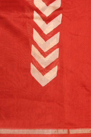 Small Zari Border With Arrow Printed Tomato Red Chanderi Silk Cotton Saree
