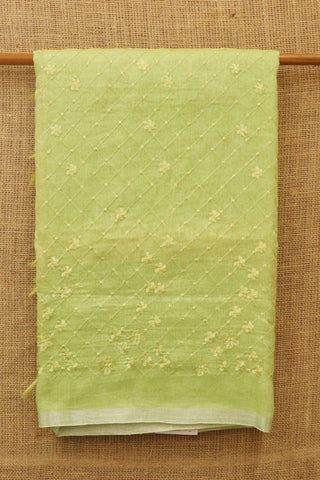 Small Zari Border With Embroidered Checks Pastel Green Linen Saree