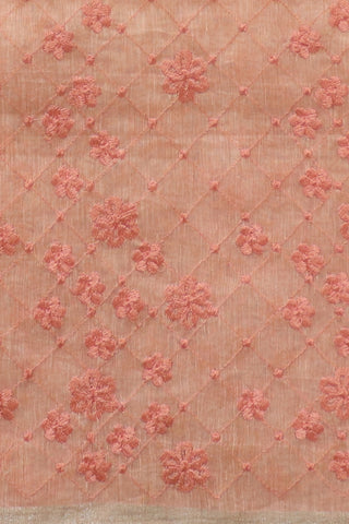Small Zari Border With Embroidered Checks Pastel Pink Linen Saree