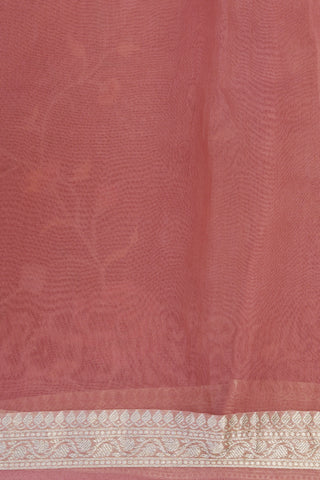 Small Zari Border With Embroidered Floral Design Blush Pink Organza Silk Saree