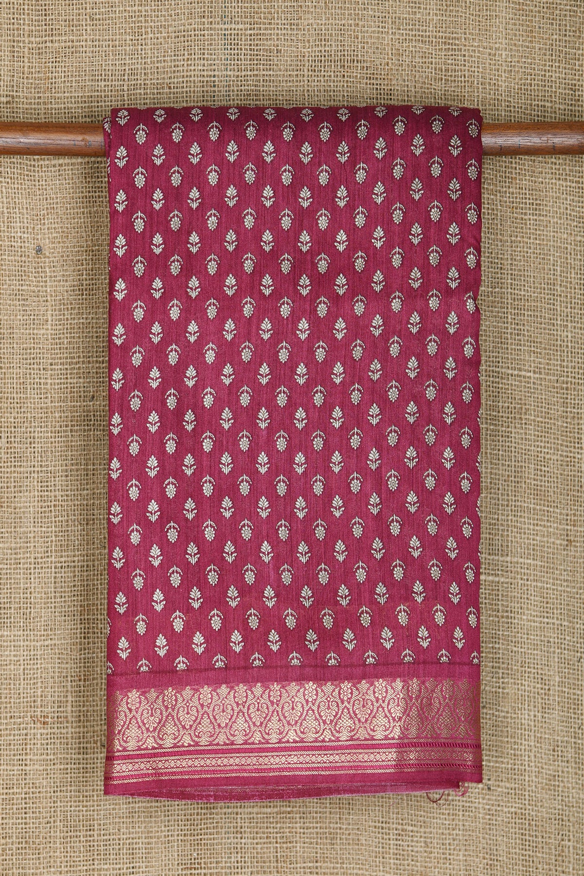 Small Zari Border With Floral Digital Printed Mulberry Pink Soft Tussar Silk Saree