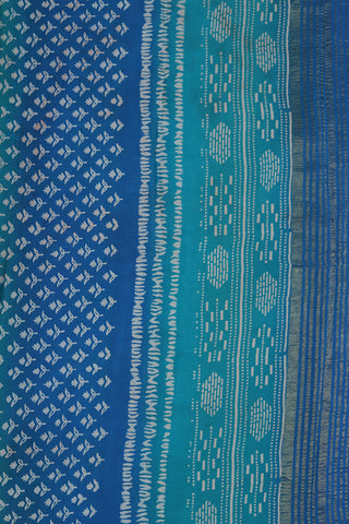 Small Zari Border With Floral Printed Cerulean Blue Georgette Saree