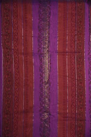 Small Zari Border With Floral Printed Maroon Mangalagiri Cotton Saree