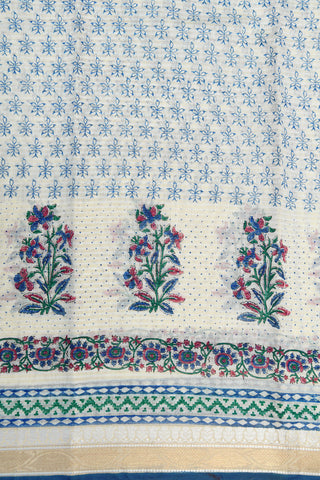 Small Zari Border With Floral Printed Off White Chanderi Silk Cotton Saree