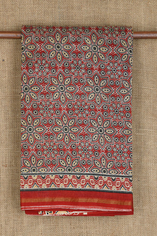 Small Zari Border With Floral Printed Red Maheswari Silk Cotton Saree