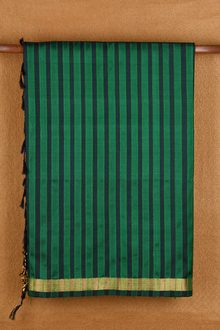 Small Zari Border With Monochrome Stripes Green Soft Silk Saree
