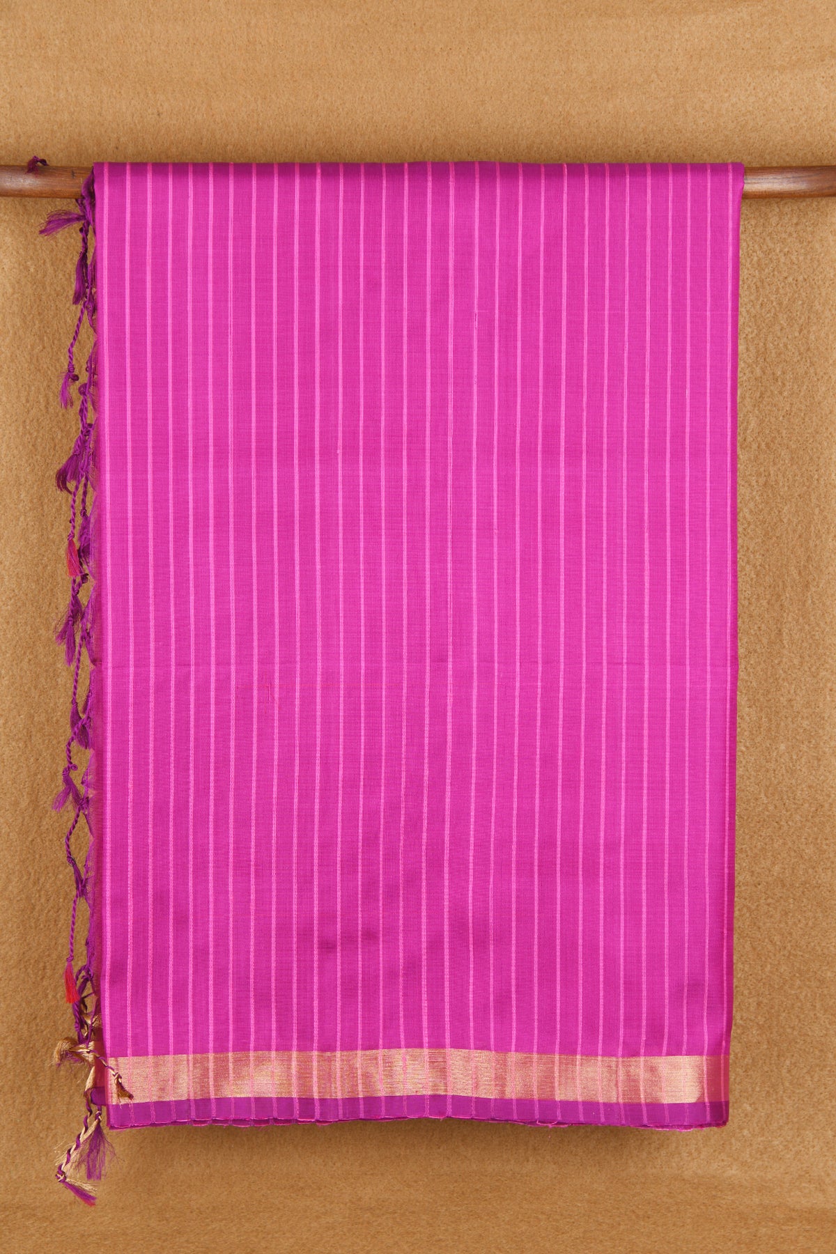 Small Zari Border With Monochrome Stripes Magenta Soft Silk Saree