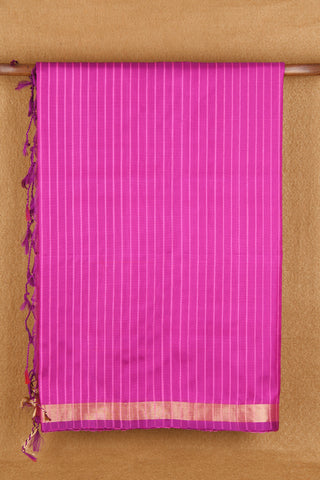 Small Zari Border With Monochrome Stripes Magenta Soft Silk Saree