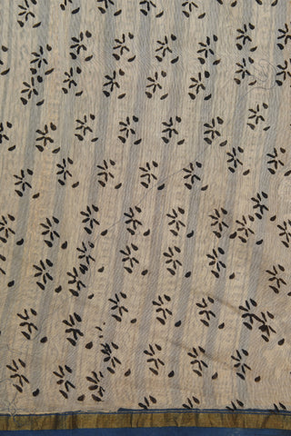 Small Zari Border With Paisley Floral Printed Moss Green Chanderi Silk Cotton Saree