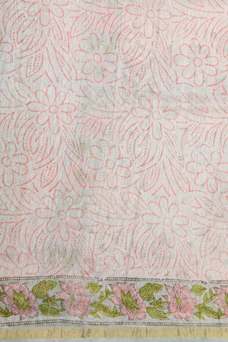 Small Zari Border With Plant Printed Half And Half Chanderi Silk Cotton Saree