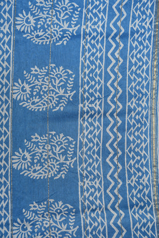 Small Zari Border With Rangoli Printed Powder Blue Chanderi Silk Cotton Saree