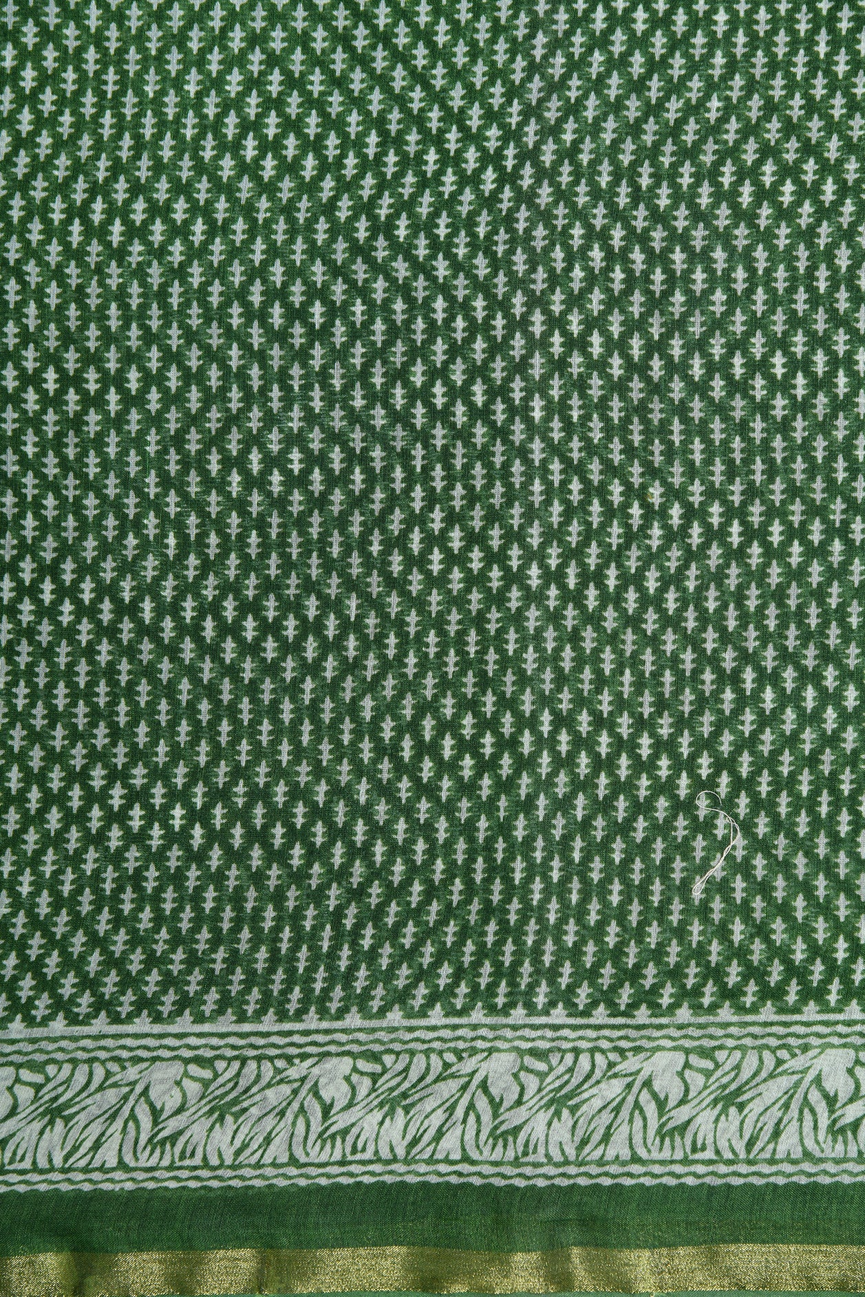 Small Zari Border With Small Buttis Printed Leaf Green Chanderi Cotton Saree