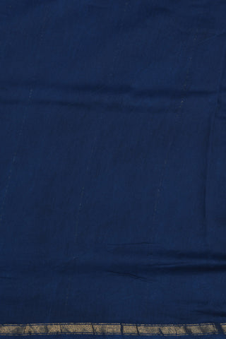 Small Zari Border With Stripes Printed Navy Blue Chanderi Silk Cotton Saree