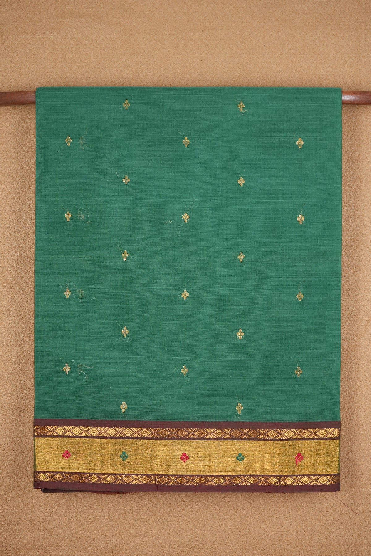 Small Zari Buttas Emerald Green Venkatagiri Cotton Saree
