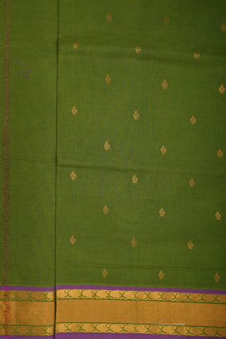 Small Zari Buttas Fern Green Venkatagiri Cotton Saree