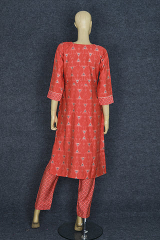Split Neck With Mirror Work Red Rayon Cotton Salwar Set