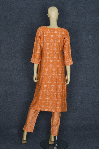 Split Neck With Mirror Work Rust Orange Rayon Cotton Salwar Set