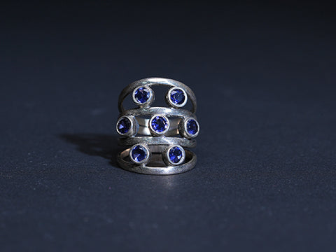 Spiral Design Pure Silver Ring With Blue Stones