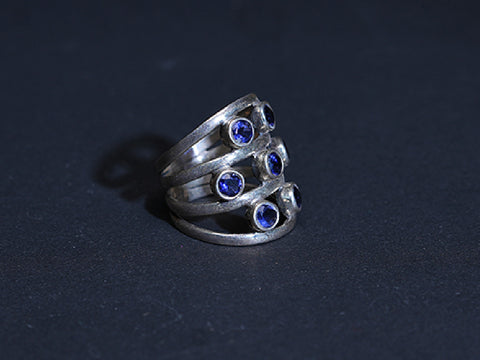 Spiral Design Pure Silver Ring With Blue Stones