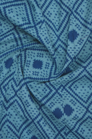 Split Neck Floral Printed Pastel Blue Cotton Long Kurta