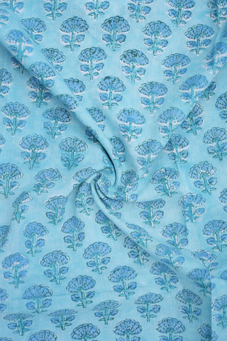 Split Neck Floral Printed Sky Blue Cotton Salwar Set