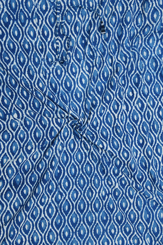 Split Neck Printed Capri Blue Cotton Long Kaftan