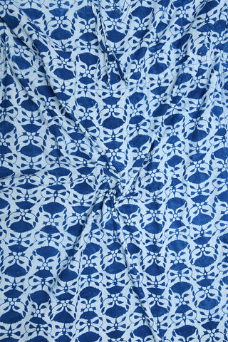 Split Neck Printed Powder Blue Cotton Long Kaftan