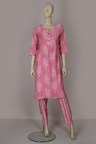 V- Split Neck Punch Pink Chanderi Silk Cotton Salwar Set