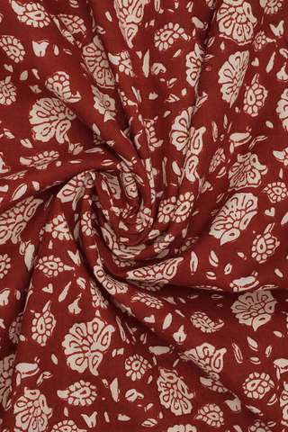 Split V-neck Floral Design Rust Red Cotton Long Kurta