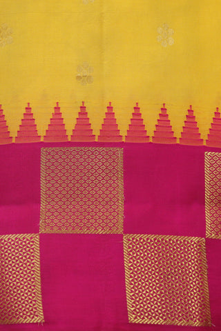 Square Box Contrast Border In Buttis Yellow Kanchipuram Silk Saree