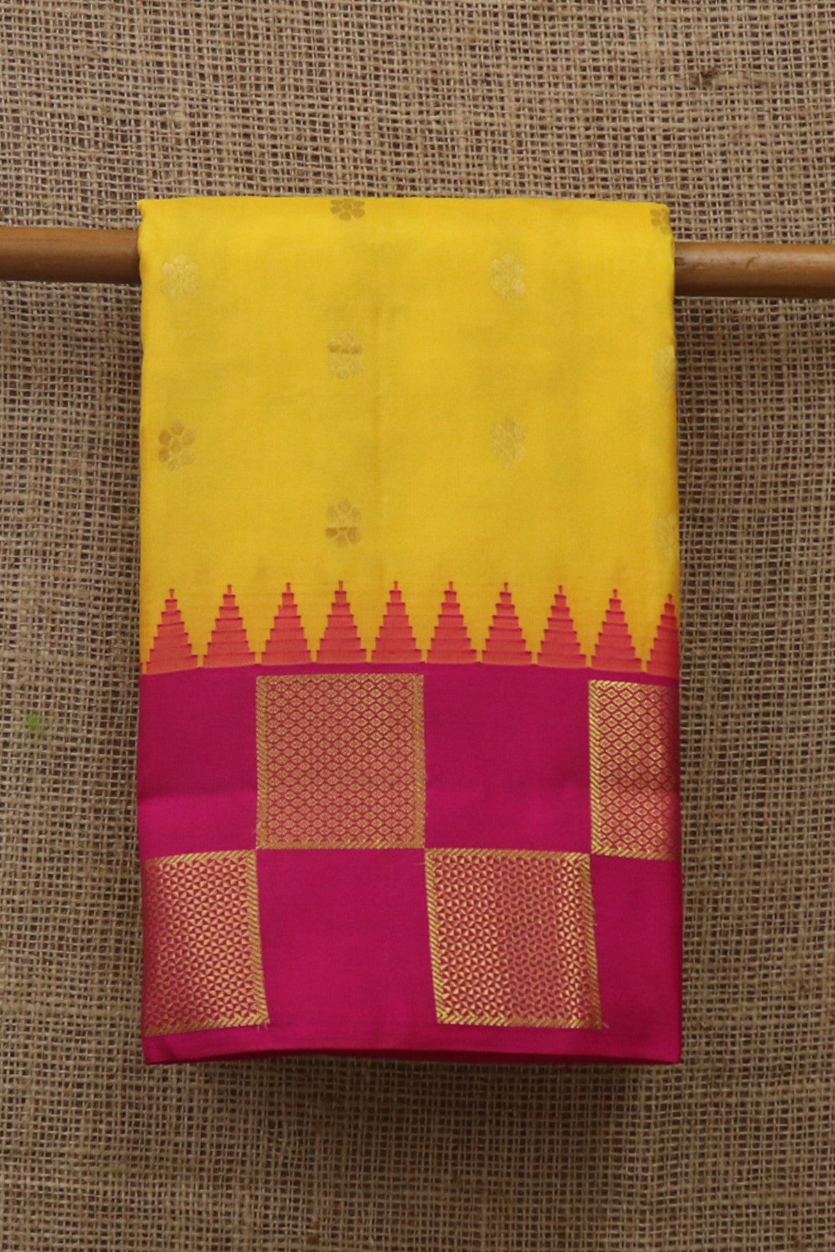 Green Cotton SIlk Saree with Box Design pallu - Loomfolks
