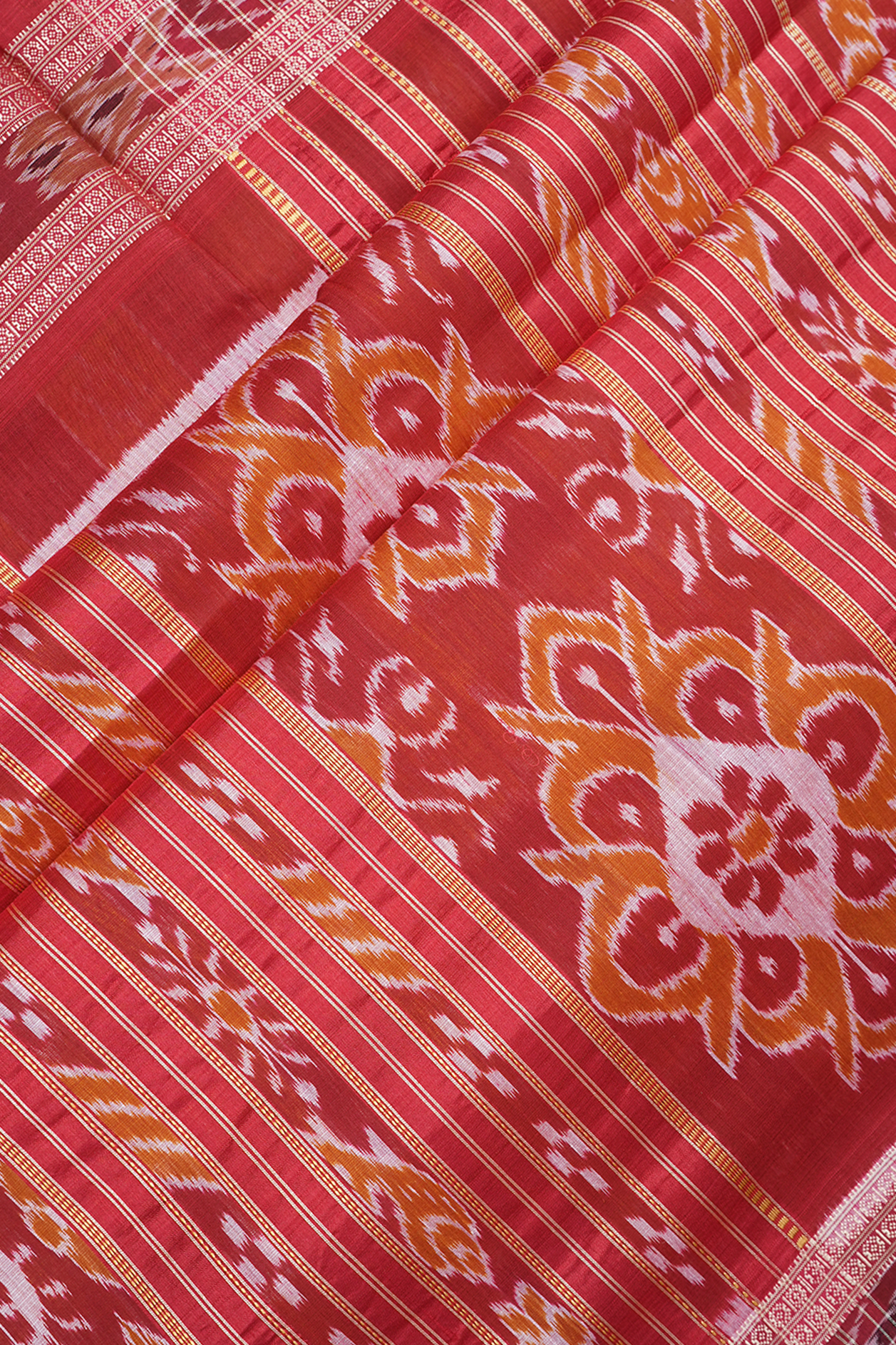 Square Printed Design Orange Odisha Silk Saree