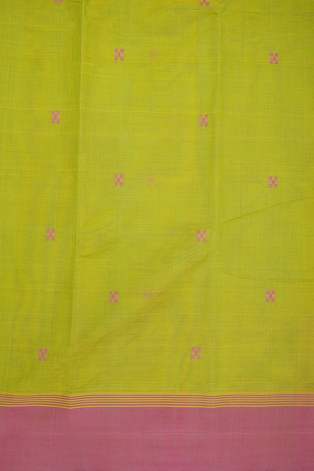 Square Threadwork Buttis Celery Yellow Kanchi Cotton Saree
