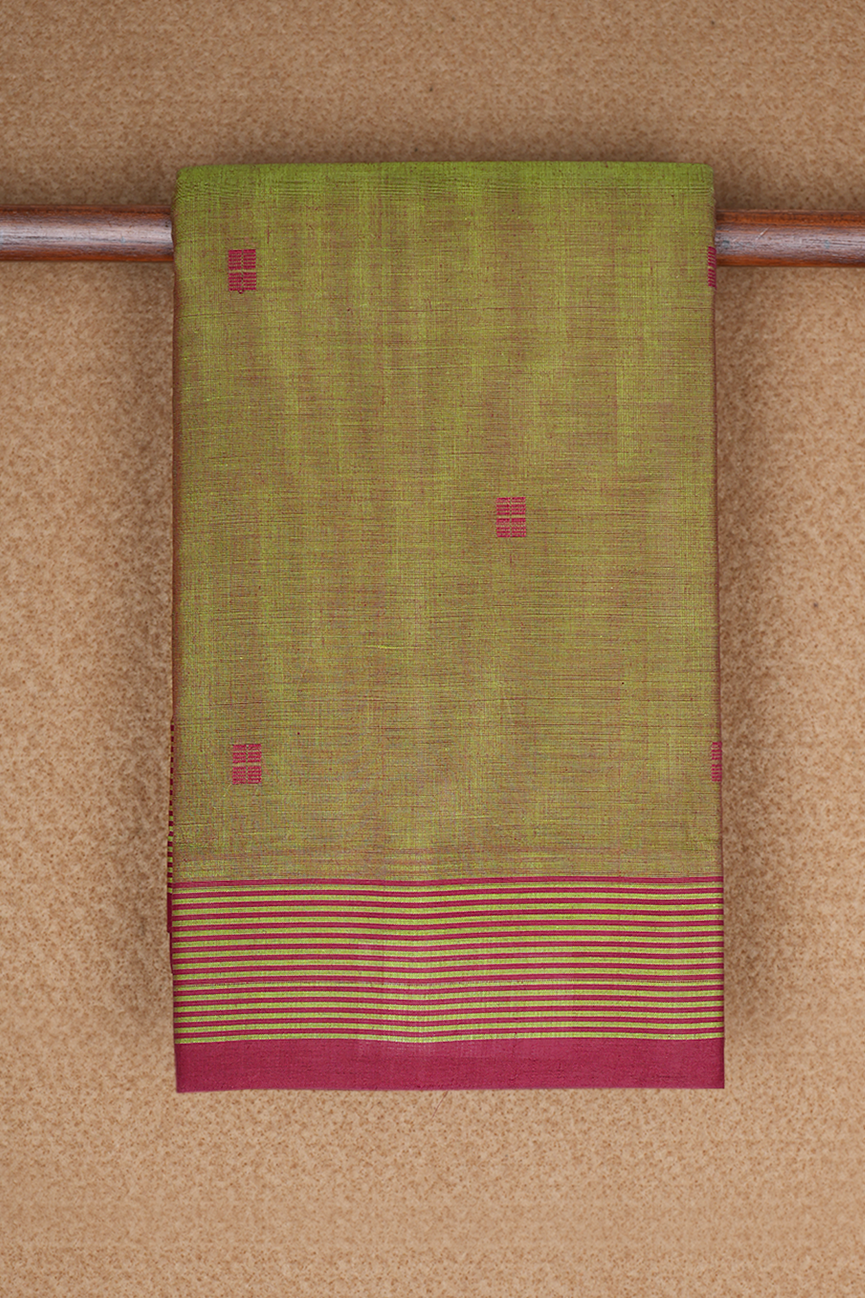 Square Threadwork Buttis Mehendi Green Kanchi Cotton Saree