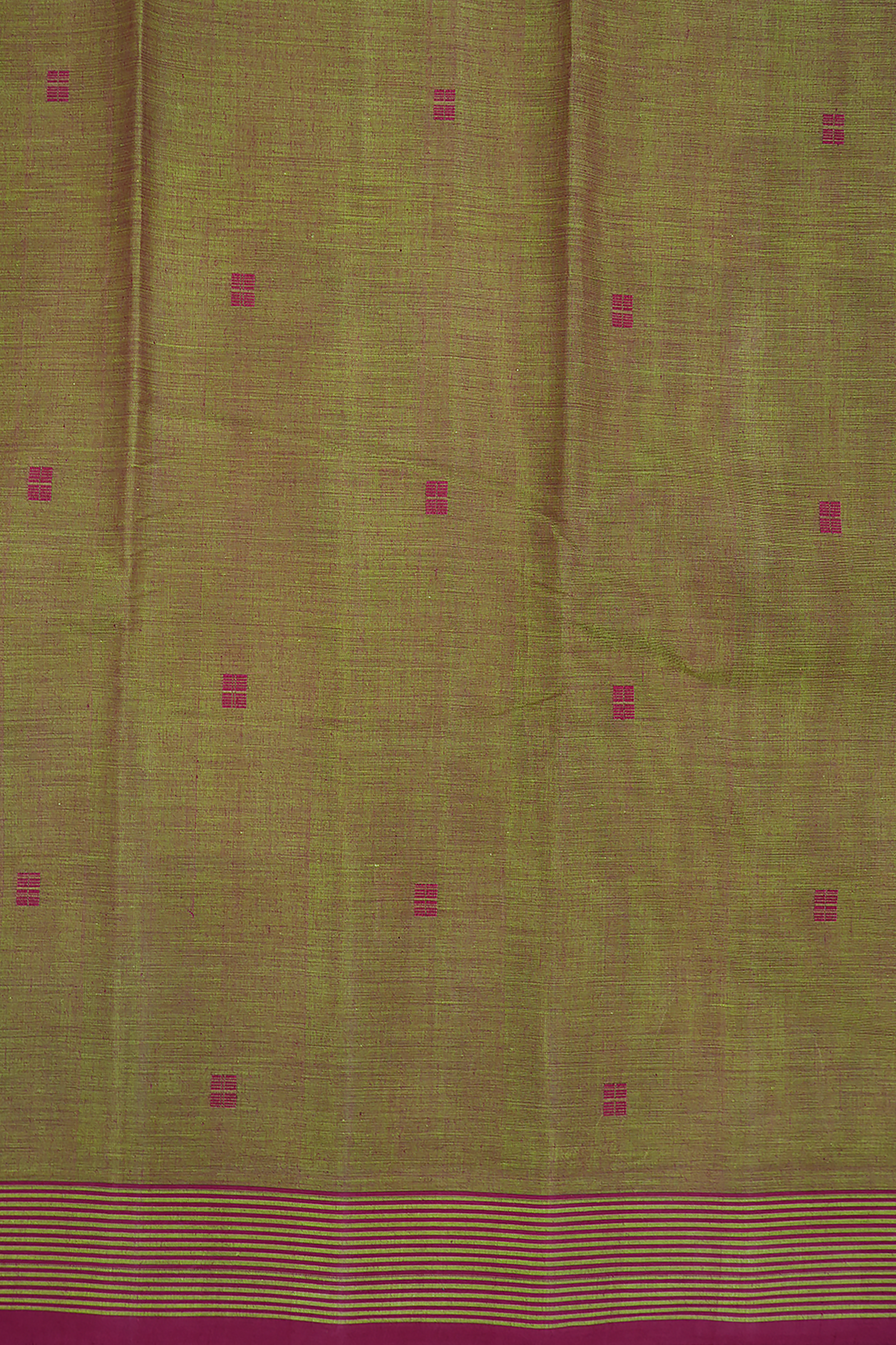 Square Threadwork Buttis Mehendi Green Kanchi Cotton Saree