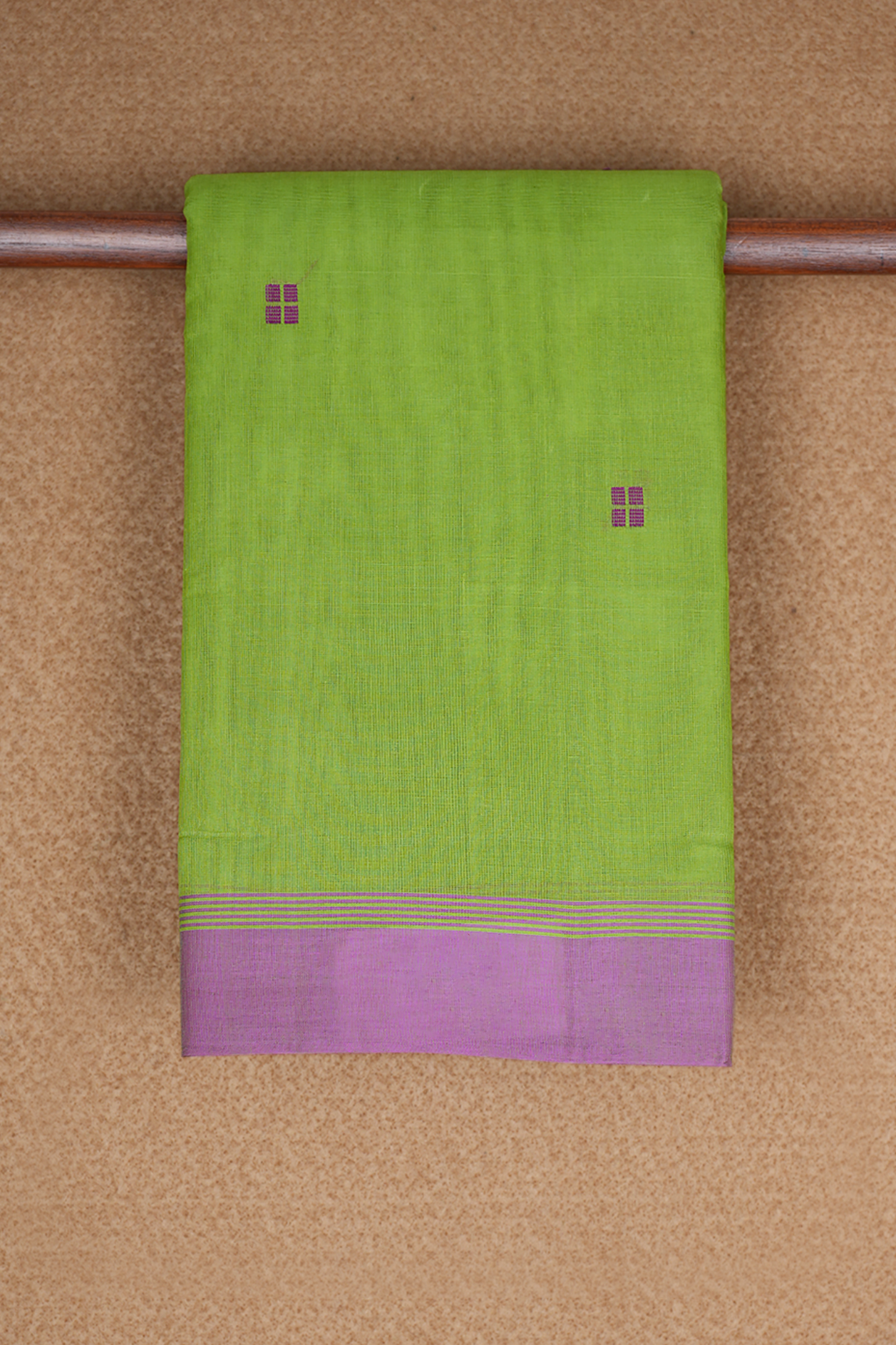 Square Threadwork Buttis Parrot Green Kanchi Cotton Saree