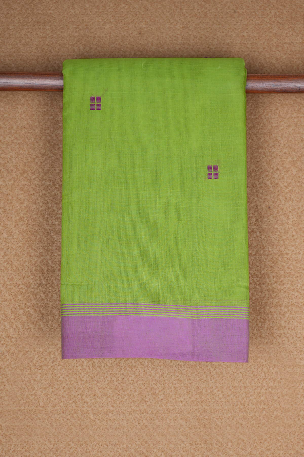Square Threadwork Buttis Parrot Green Kanchi Cotton Saree