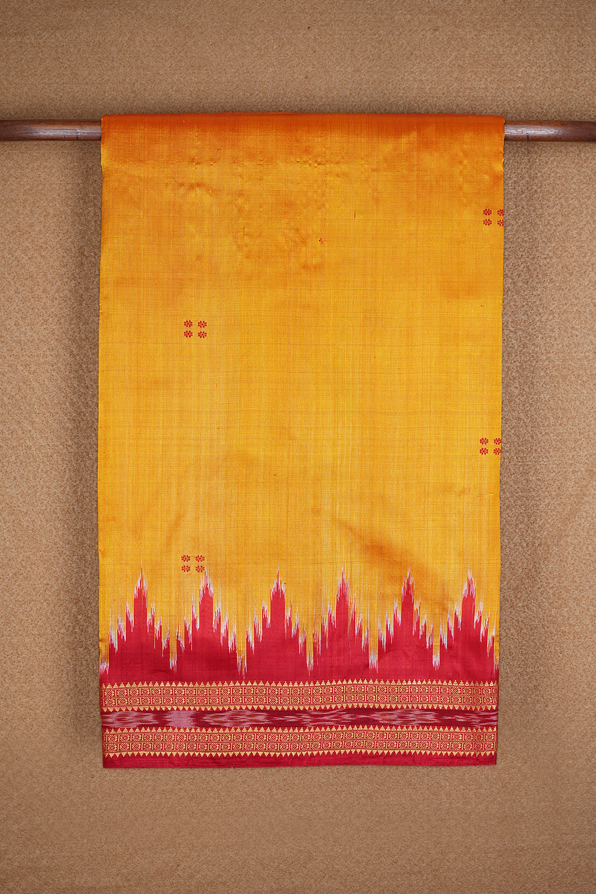 Square Threadwork Motifs Marigold Yellow Odisha Silk Saree