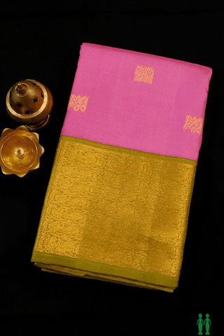 Square Zari Motifs Lotus Pink Kanchipuram Silk Saree