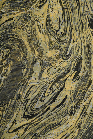 Stone Texture Design Black And Yellow Hand Marbled Chiffon Silk Saree